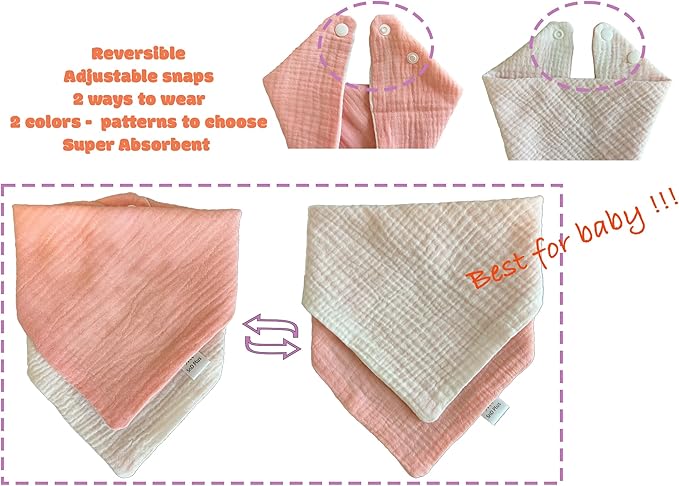 2 Layers Muslin Cotton Baby Bibs 5 Pack