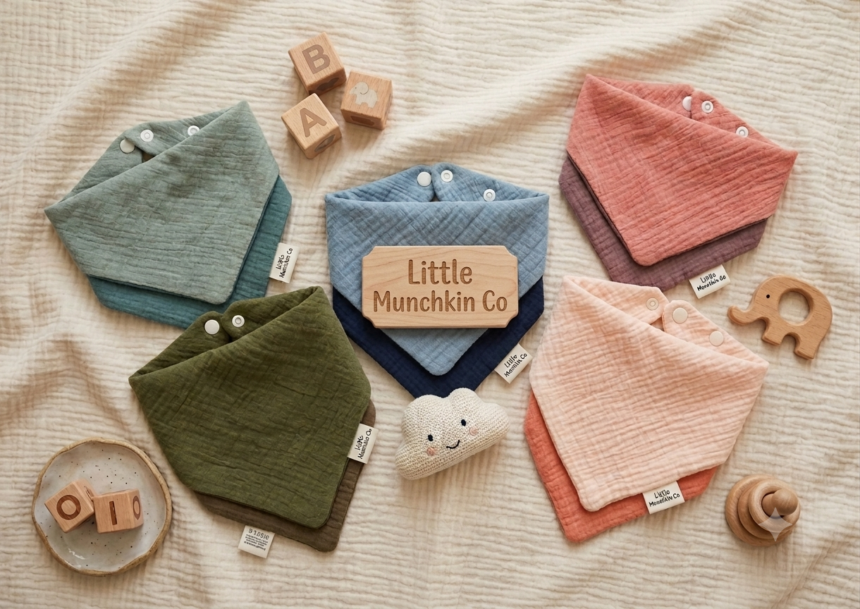 2 Layers Muslin Cotton Baby Bibs 5 Pack
