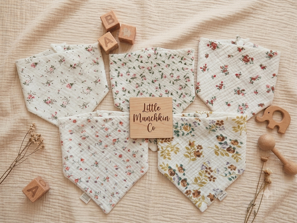 Cute Pattern Muslin Cotton Baby Bibs 5 Pack