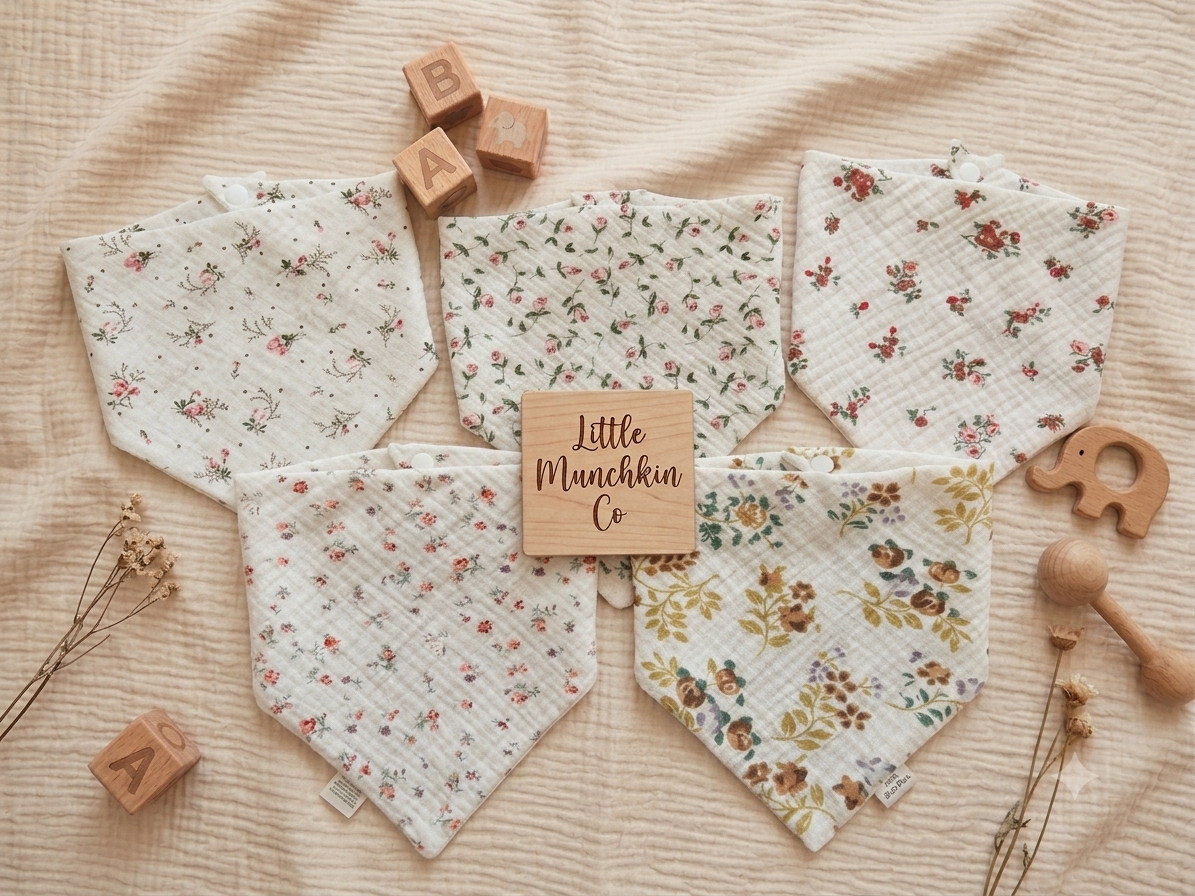 Cute Pattern Muslin Cotton Baby Bibs 5 Pack