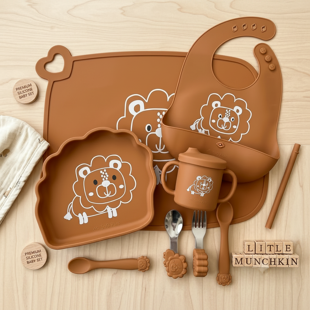 Lion Silicone Baby Feeding Set 8 Piece