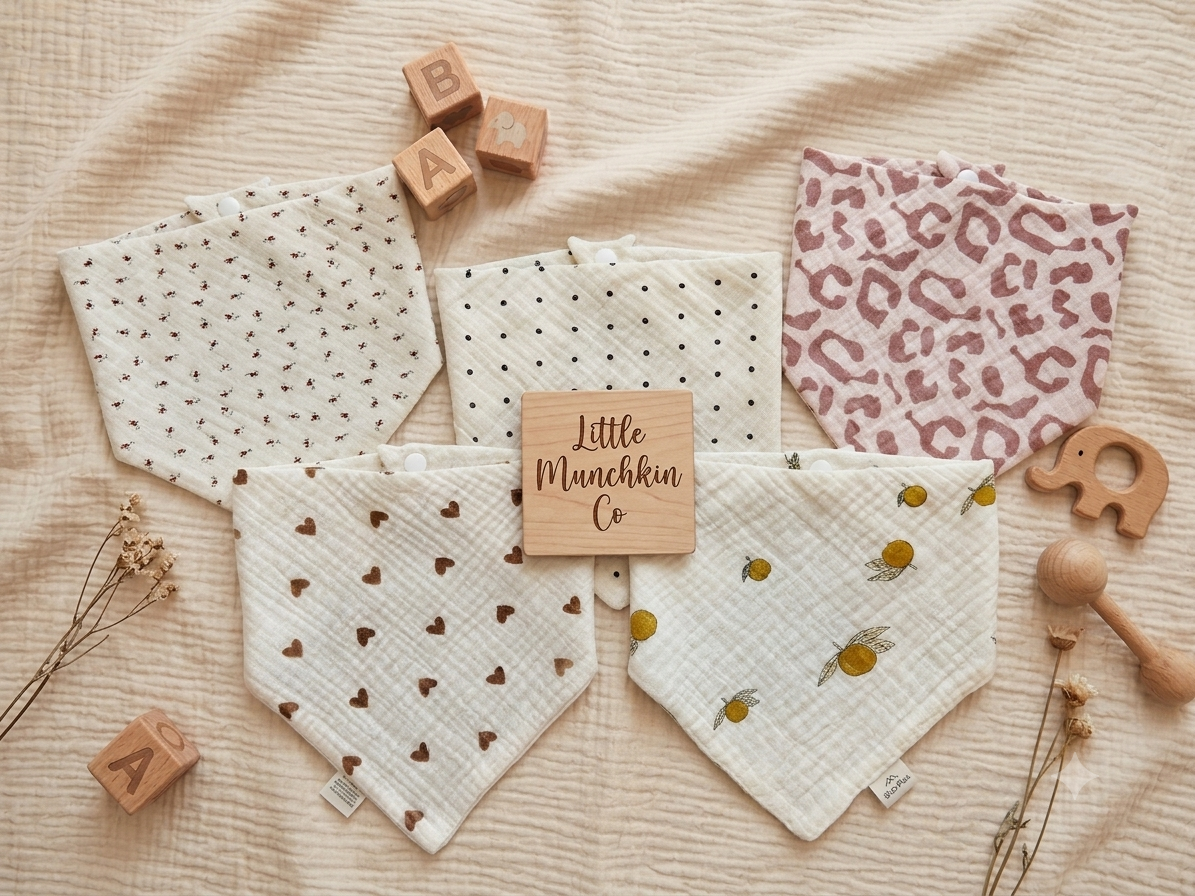 Cute Pattern Muslin Cotton Baby Bibs 5 Pack