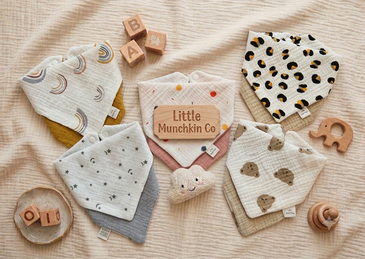 2 Layers Muslin Cotton Baby Bibs 5 Pack