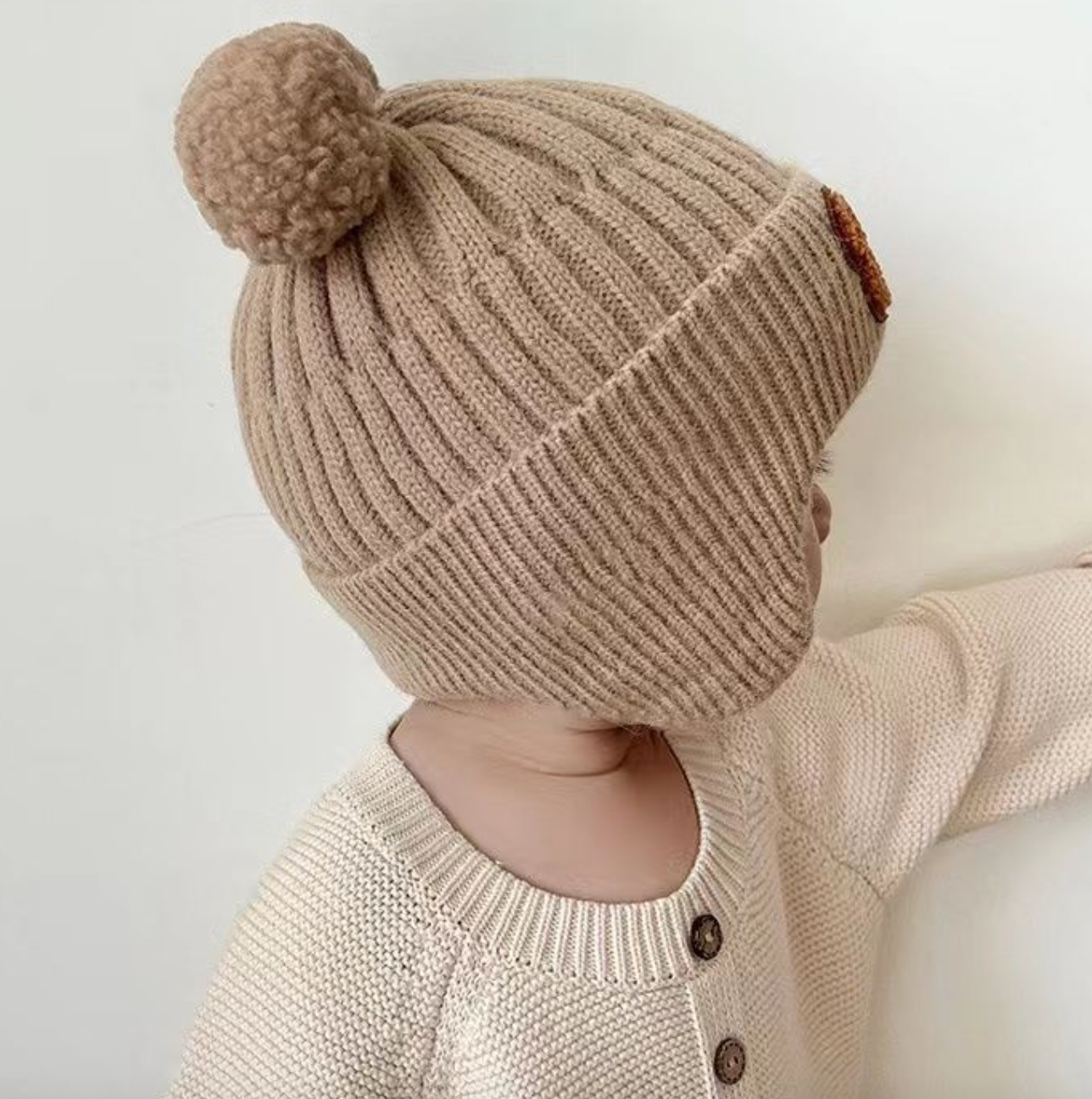 Baby Bear Knit Beanie with Pom-Poms & Ear Flaps