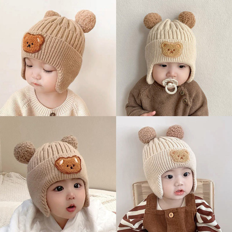 Baby Bear Knit Beanie with Pom-Poms & Ear Flaps