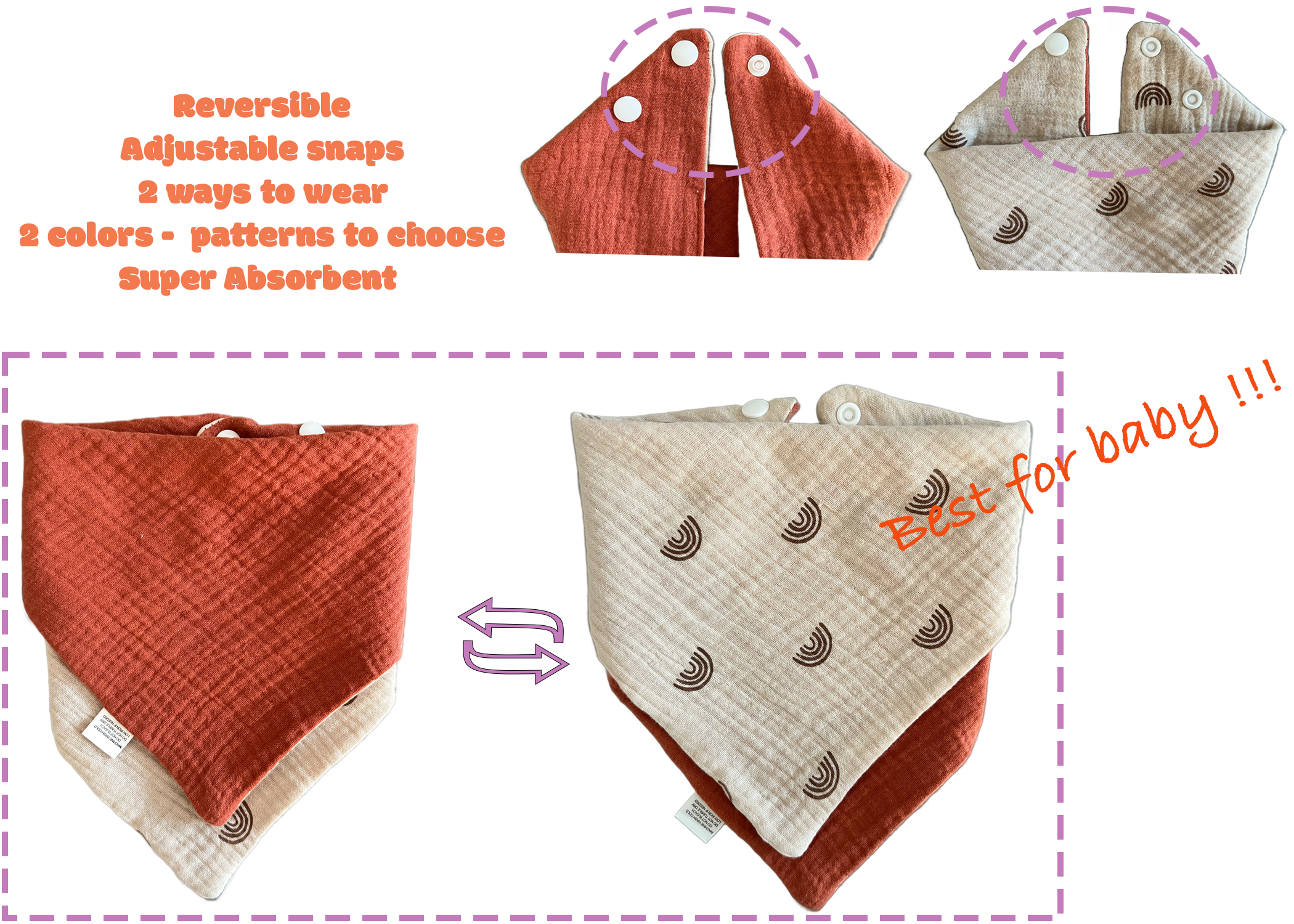2 Layers Muslin Cotton Baby Bibs 5 Pack