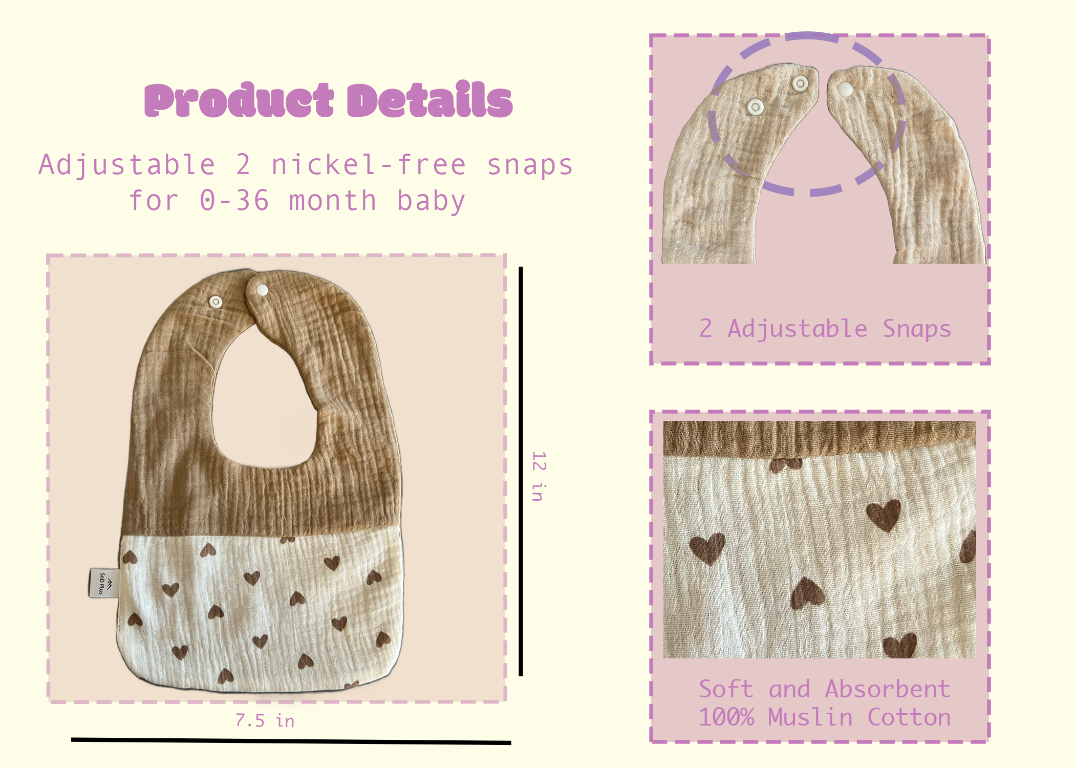 Muslin Cotton Round Baby Bibs 5 Pack